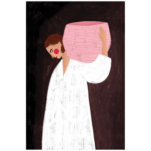 The Woman with the Pink Basket Canvas Wall Art