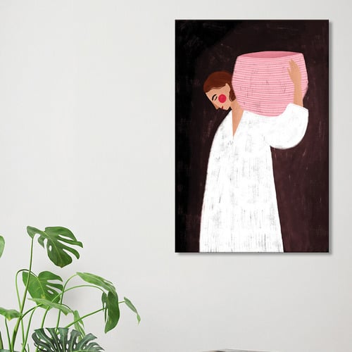 The Woman with the Pink Basket Canvas Wall Art
