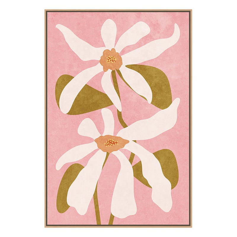 White on Pink Abstract Flowers Canvas Wall Art