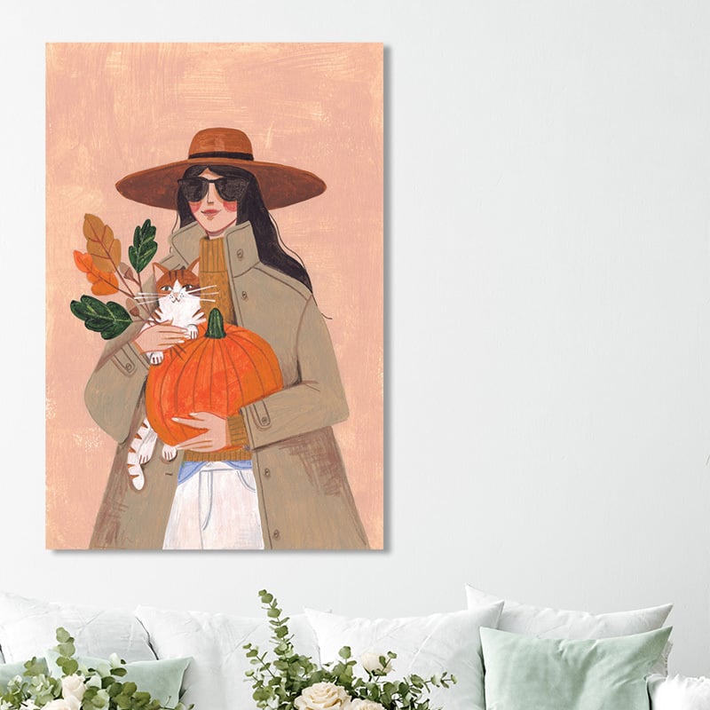Woman in Autumn Canvas Wall Art