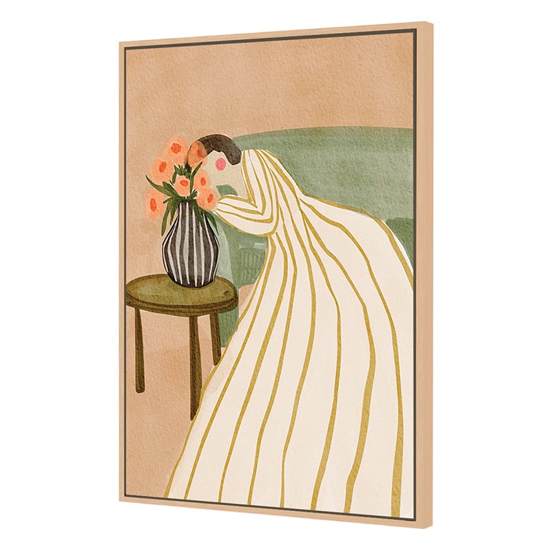 Woman Admiring Flowers Canvas Wall Art