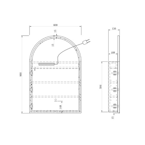 Archie 900mm Arch LED Mirrored Shaving Cabinet