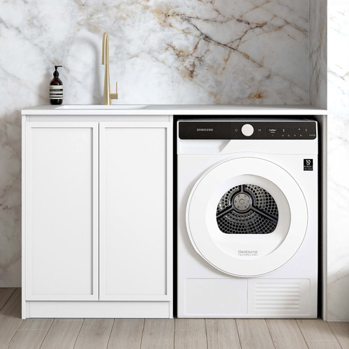 Hampshire Matte White Laundry Cabinet with 1300mm Extended Countertop & Sink