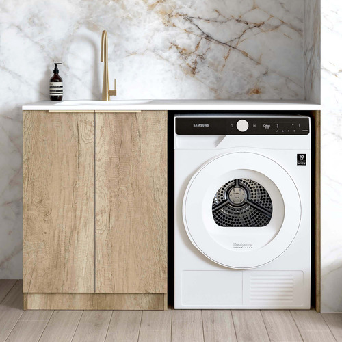 Byron Natural Oak Laundry Cabinet with 1300mm Extended Carrara Countertop & Sink