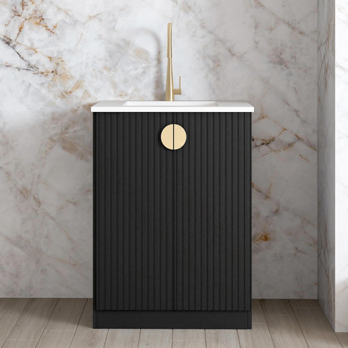Marlo 650mm Matte Black Laundry Cabinet with Carrara Countertop & Sink