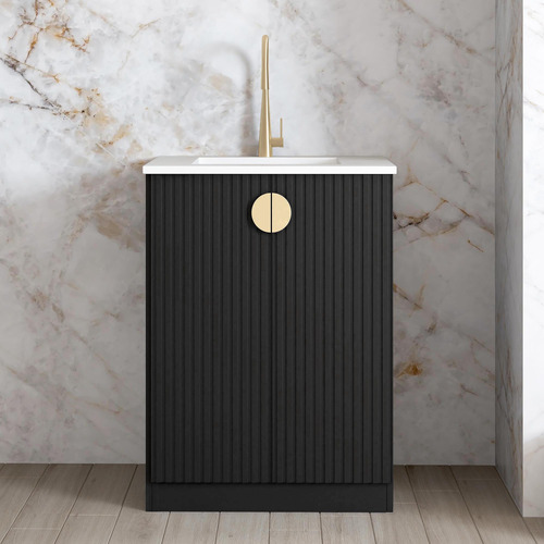 Marlo 650mm Matte Black Laundry Cabinet with White Countertop & Sink