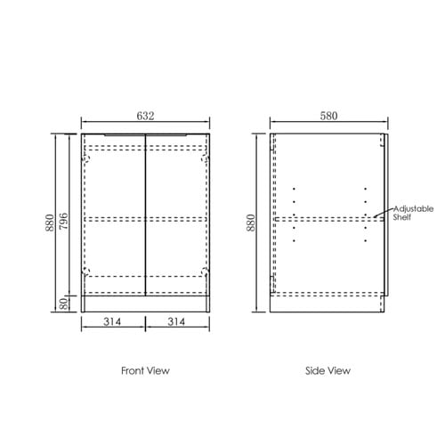 Byron 650mm Black Oak Laundry Cabinet with White Countertop & Sink