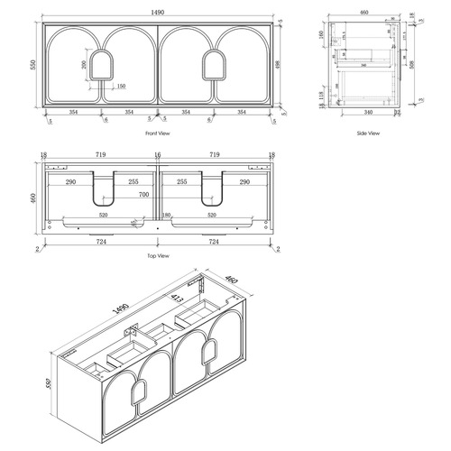 Laguna 1500mm Wall Hung Double Vanity Package with Shaving Cabinet