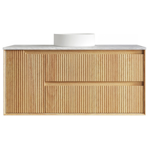 Byron Fluted 1200mm Woodland Oak Wall Hung Single Vanity with Countertop