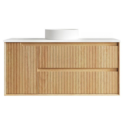 Byron Fluted 1200mm Woodland Oak Wall Hung Single Vanity with Countertop
