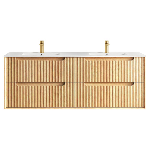 Byron Fluted 1500mm Woodland Oak Wall Hung Single Vanity with Ceramic Countertop