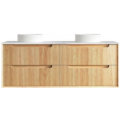 Byron Fluted 1500mm Woodland Oak Wall Hung Single Vanity with Countertop