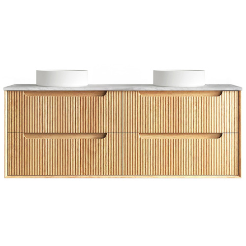 Byron Fluted 1500mm Woodland Oak Wall Hung Single Vanity with Countertop