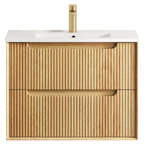 Byron Fluted 7500mm Woodland Oak Wall Hung Single Vanity with Ceramic Countertop