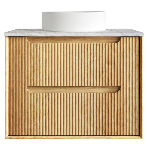 Byron Fluted 750mm Woodland Oak Wall Hung Single Vanity with Countertop