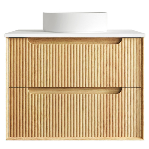 Byron Fluted 750mm Woodland Oak Wall Hung Single Vanity with Countertop