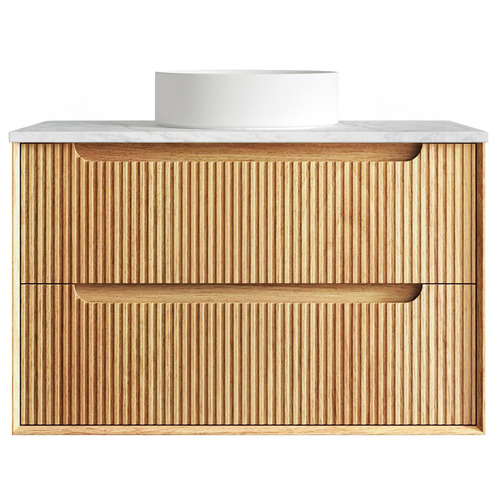 Byron Fluted 900mm Woodland Oak Wall Hung Single Vanity with Countertop