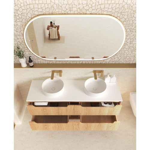 Byron Fluted 1500mm Woodland Oak Wall Hung Single Vanity with Countertop