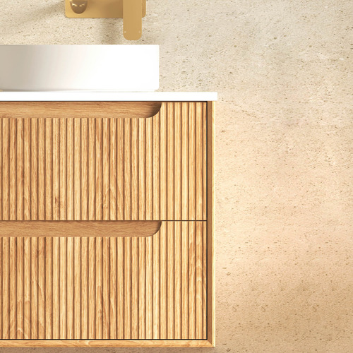 Byron Fluted 600mm Woodland Oak Wall Hung Single Vanity with Countertop