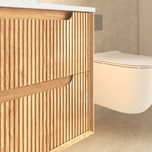 Byron Fluted 750mm Woodland Oak Wall Hung Single Vanity with Countertop
