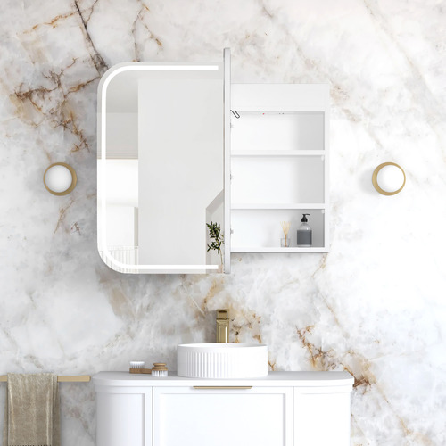 Newport 900mm Matte White LED Mirrored Shaving Cabinet