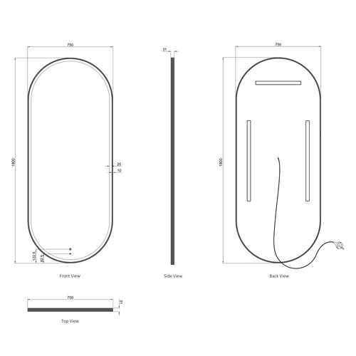 Noosa Oval Metal LED Bathroom Mirror