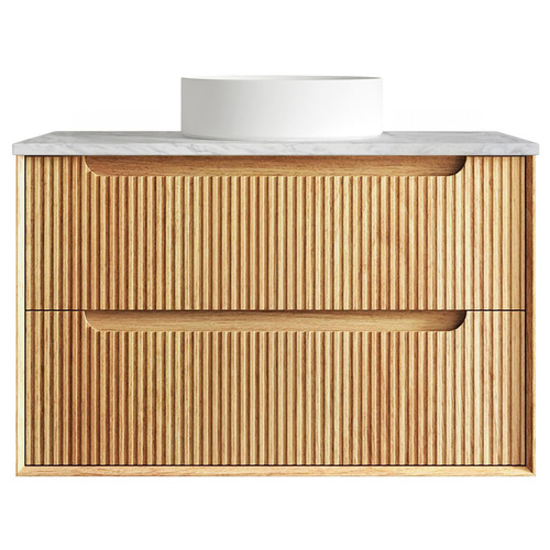 Byron Fluted 900mm Woodland Oak Wall Hung Single Vanity with Countertop