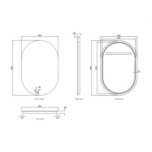 Noosa 900 x 600mm Oval LED Bathroom Mirror