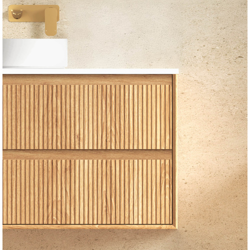 Byron Fluted 1200mm Woodland Oak Wall Hung Single Vanity with Countertop
