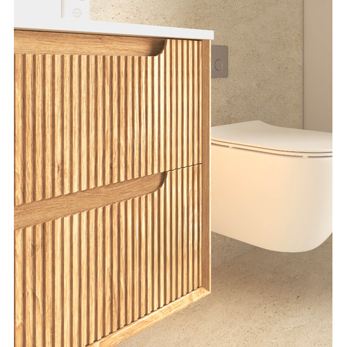 Byron Fluted 600mm Woodland Oak Wall Hung Single Vanity with Countertop