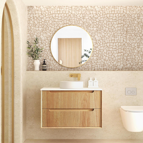 Byron Fluted 900mm Woodland Oak Wall Hung Single Vanity with Countertop