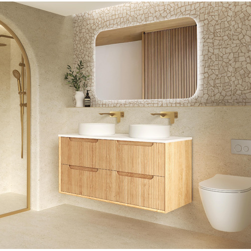Byron Fluted 1200mm Woodland Oak Wall Hung Double Vanity with Countertop