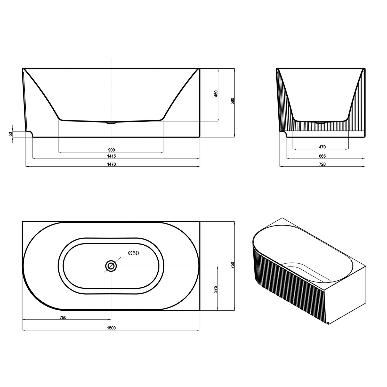 Havana 1500mm Matte White Acrylic Right Hand Corner Bath with Overflow