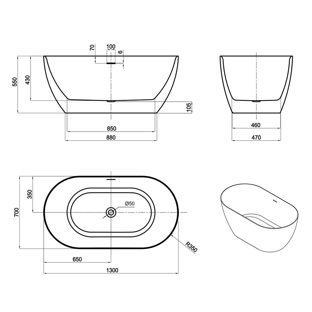 Manolo Gloss White Oval Acrylic Freestanding Bath with Overflow