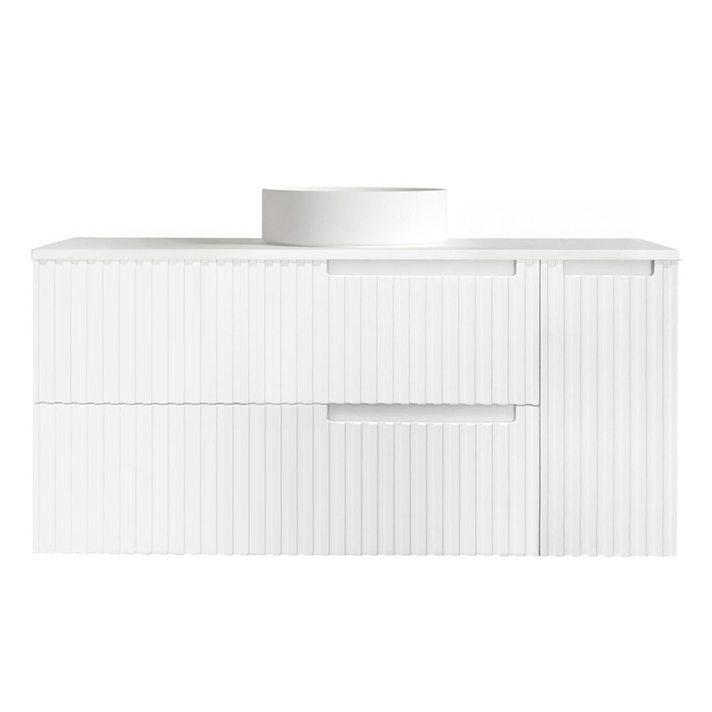 Noosa 1200mm Satin White Wall Hung Single Vanity with Stone Countertop