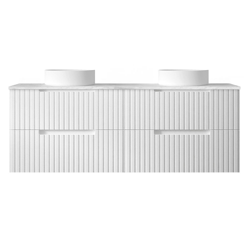 Noosa 1500mm Satin White Wall Hung Double Vanity with Stone Countertop
