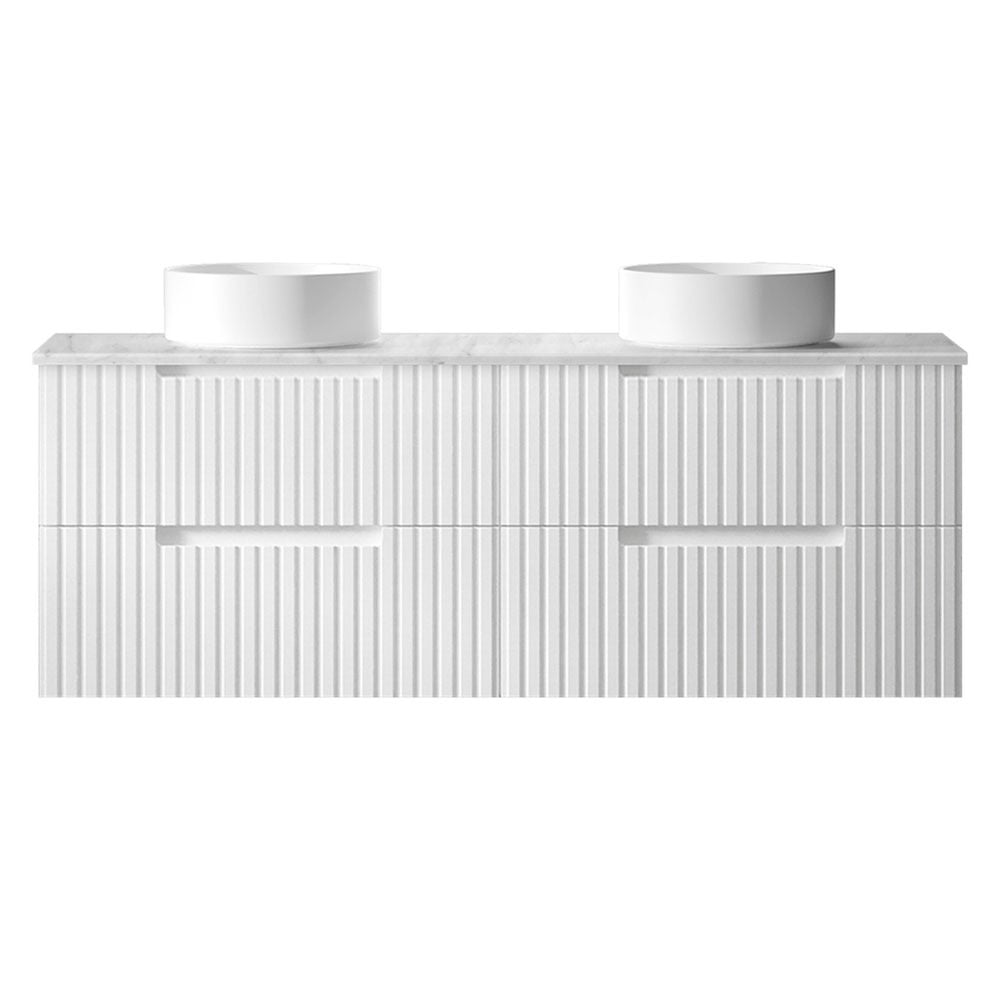 Noosa 1500mm Satin White Wall Hung Double Vanity with Stone Countertop