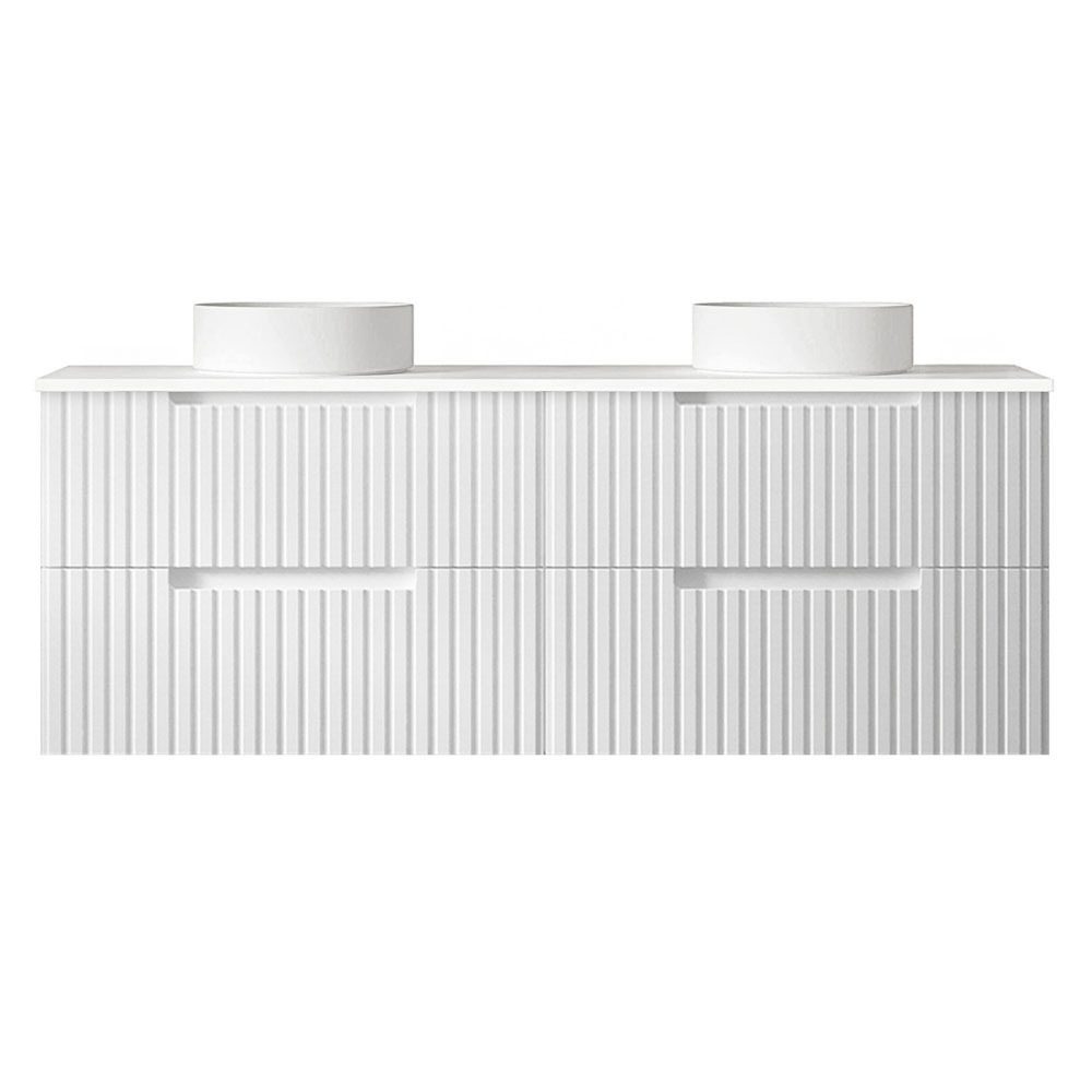 Noosa 1500mm Satin White Wall Hung Double Vanity with Stone Countertop
