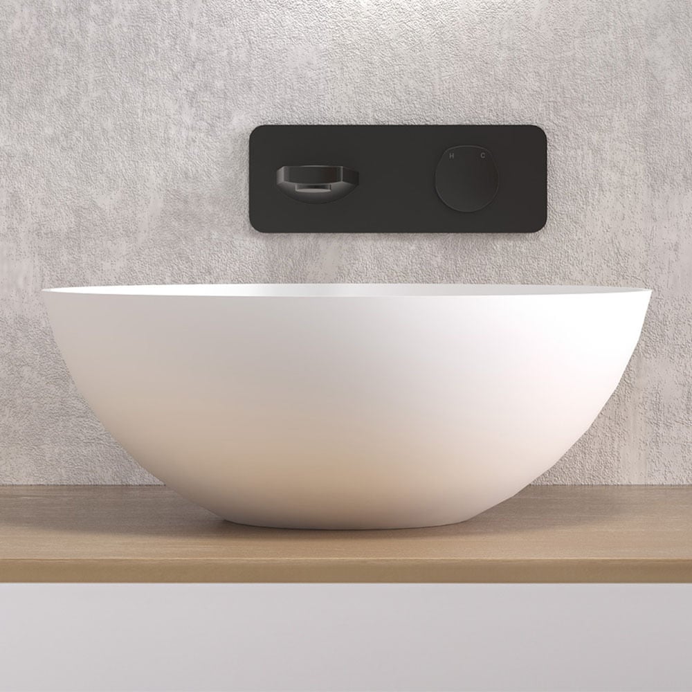 London 400mm Matte White Round Solid Surface Above Counter Basin