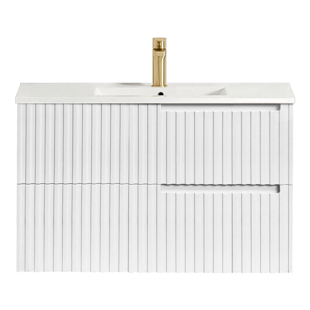 Noosa 900mm Satin White Wall Hung Single Vanity with Ceramic Countertop