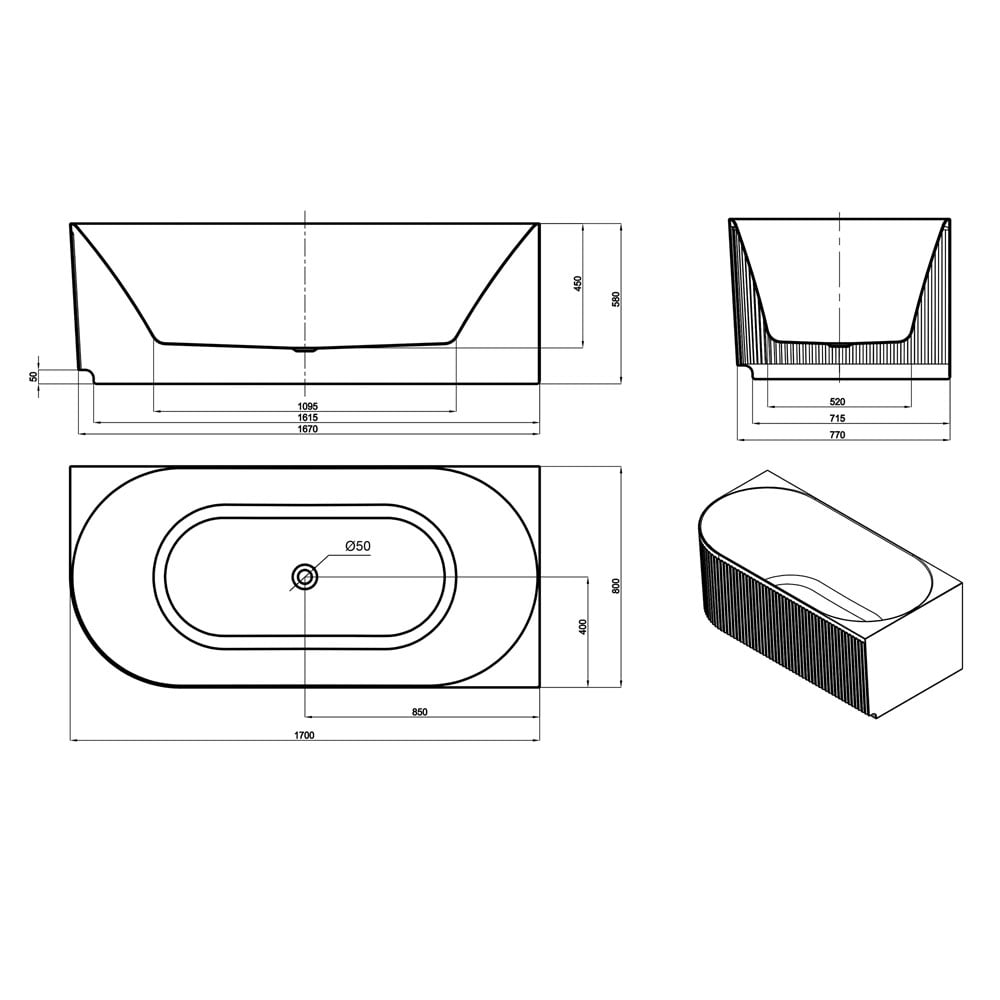 Havana Oval Acrylic Right Hand Corner Bath with Overflow