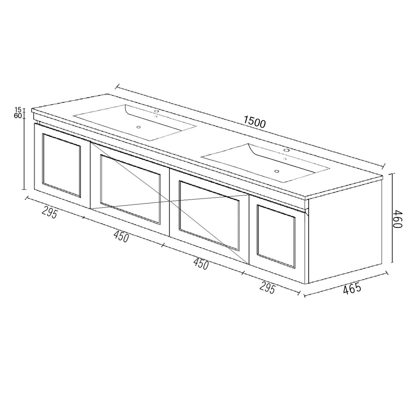 Hampton 1500mm Satin White Wall Hung Single Vanity