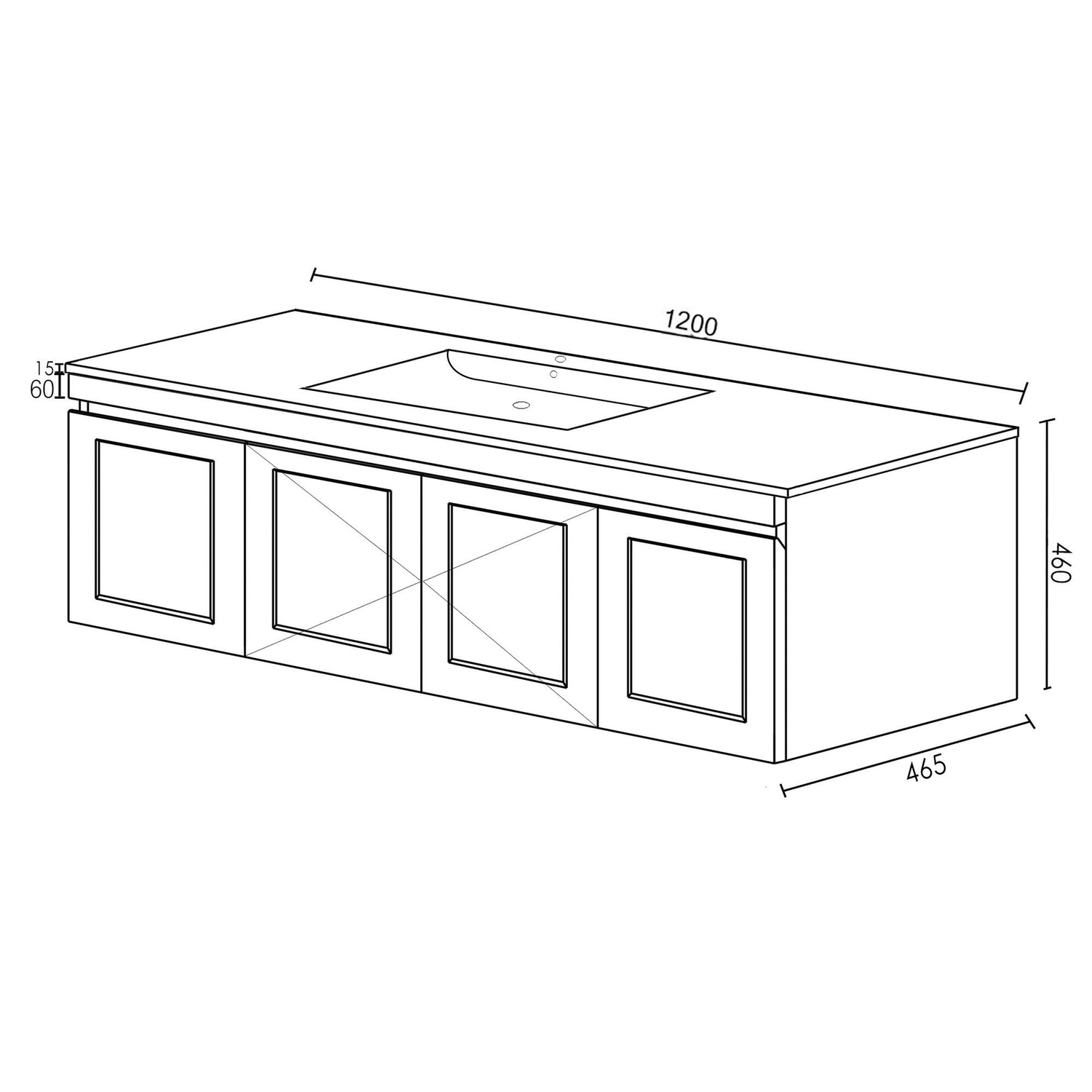 Hampton 1200mm Satin White Wall Hung Single Vanity