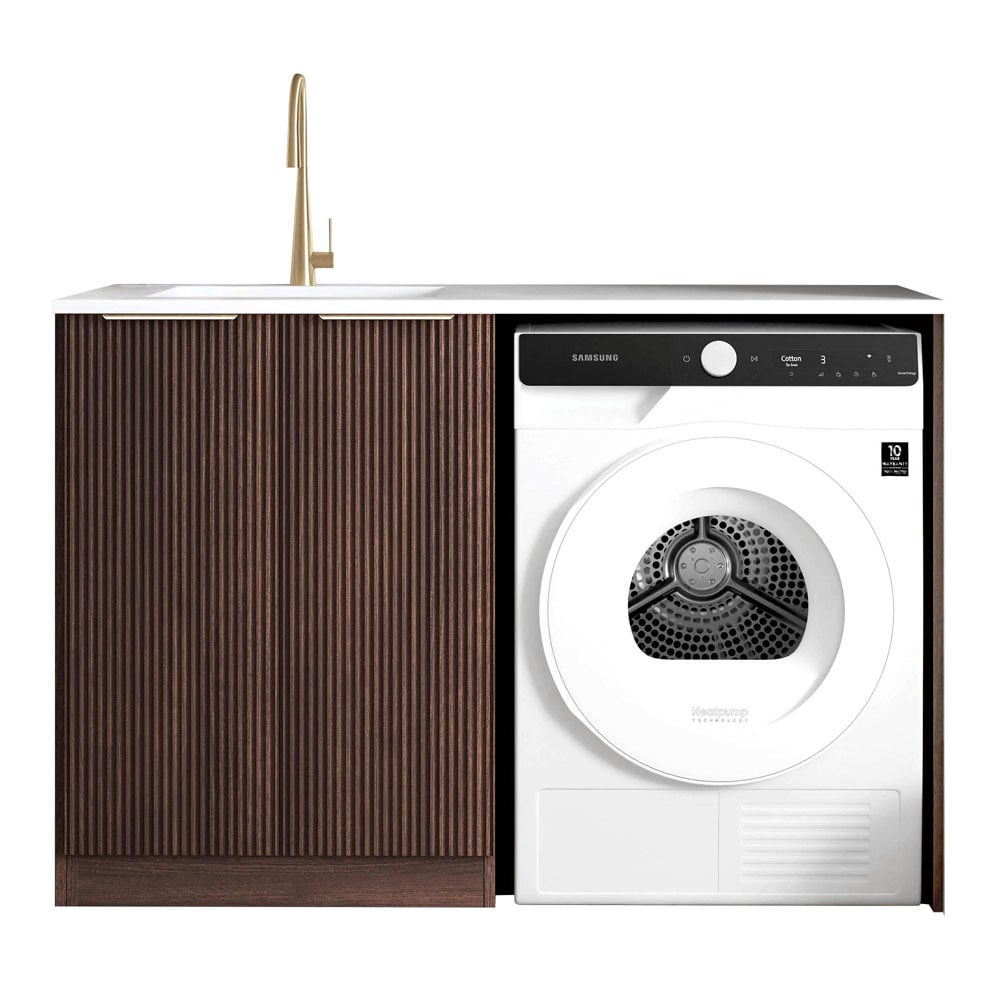 Havana 1300mm Sable Walnut Laundry Tub and Cabinet with Solid Surface Countertop