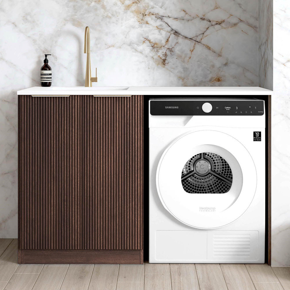 Havana 1300mm Sable Walnut Laundry Tub and Cabinet with Solid Surface Countertop