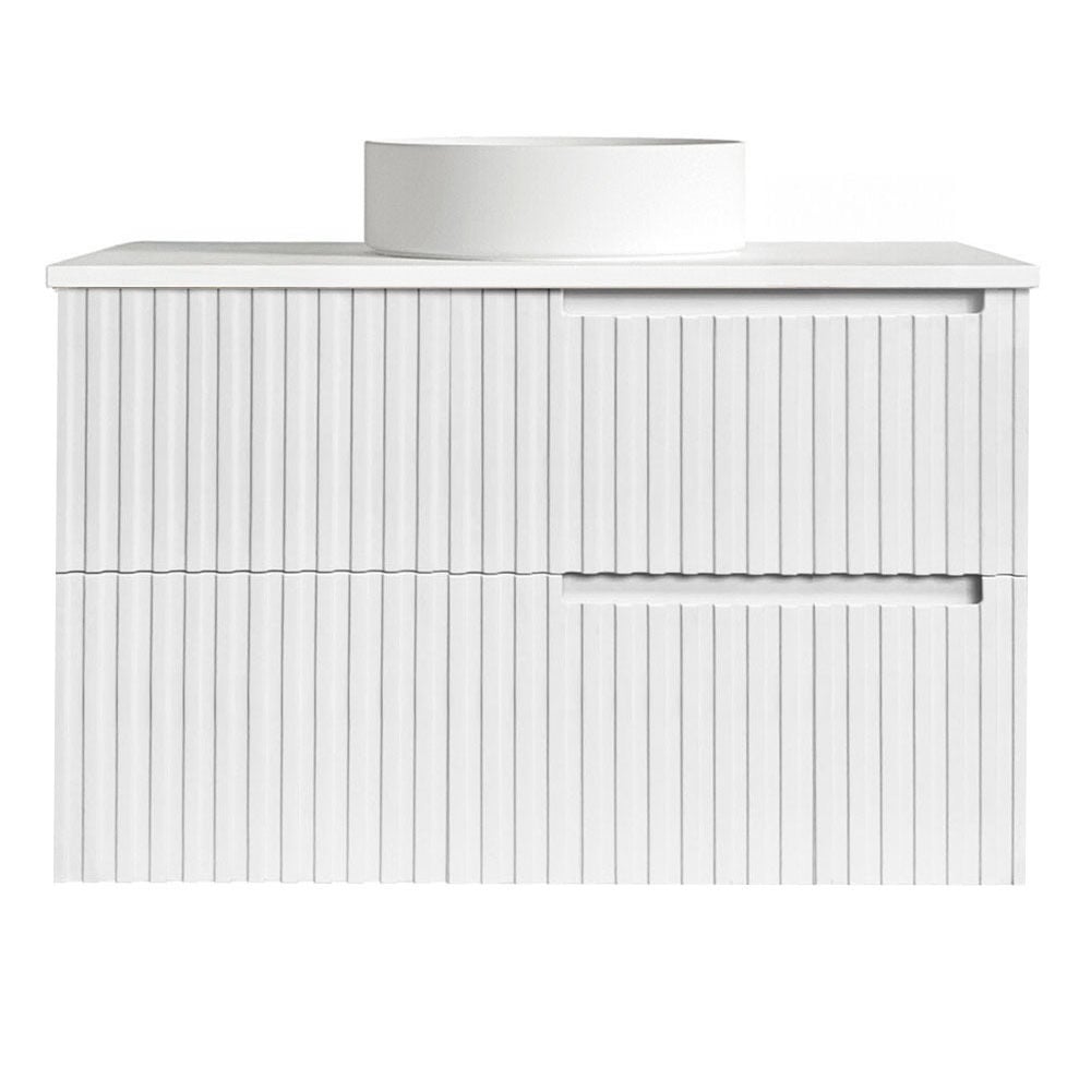 Noosa 900mm Satin White Wall Hung Single Vanity with Solid Surface Countertop