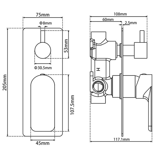 VOG Wall Mounted Shower & Bath Mixer with Diverter