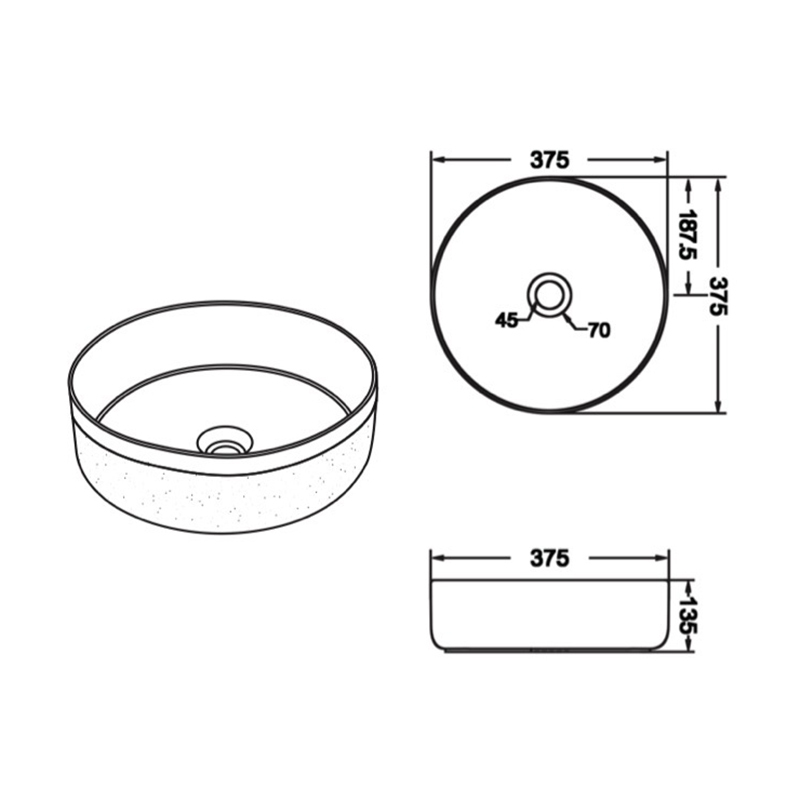 Color lus 375mm Round Ceramic Above Counter Basin