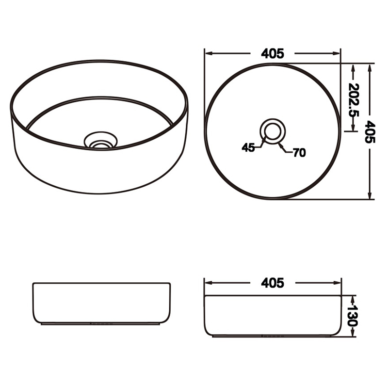Marvane 400mm Round Ceramic Above Counter Basin