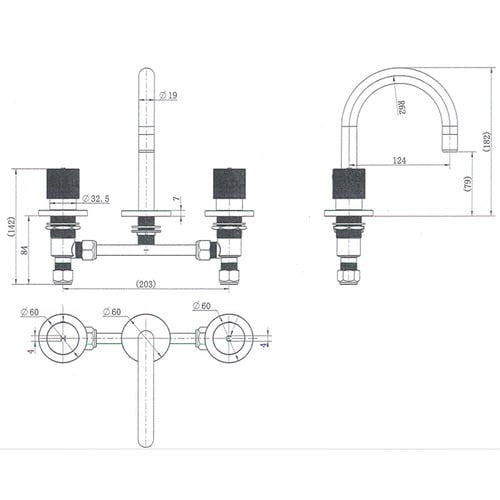 3 Piece Round Basin Spout & Mixer Set